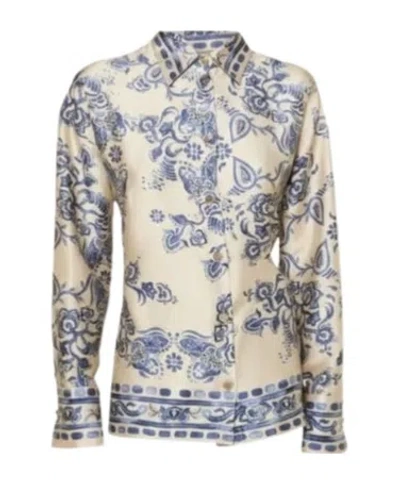 Liu •jo Printed Belted Top Shirt In Blue