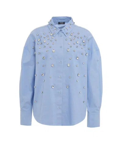 Liu •jo Liu Jo Long Sleeved Buttoned Embellished Shirt In Blue