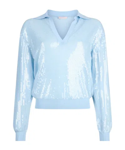 Liu •jo Sequined V-neck Knit Sweater In Blue