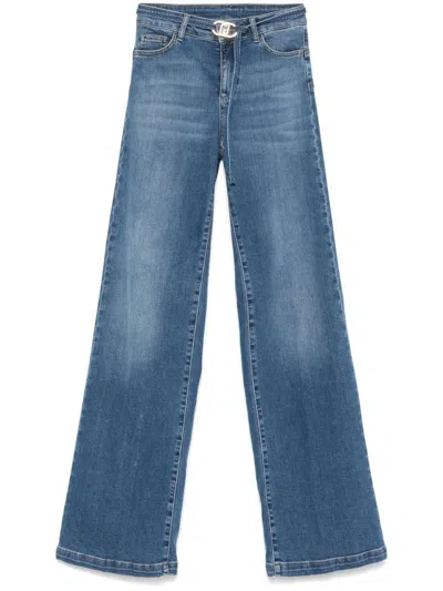 Liu •jo Long Stretch Jeans With Logo Belt In Blue