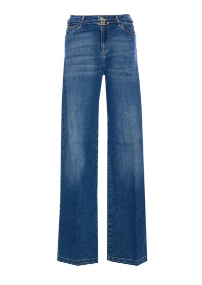 Liu •jo Liu Jo Long Stretch Jeans With Logo Belt In Blue