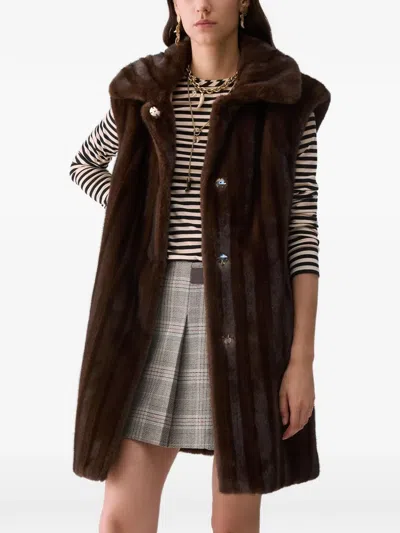 Liu •jo Long Vest In Faux-fur In Brown