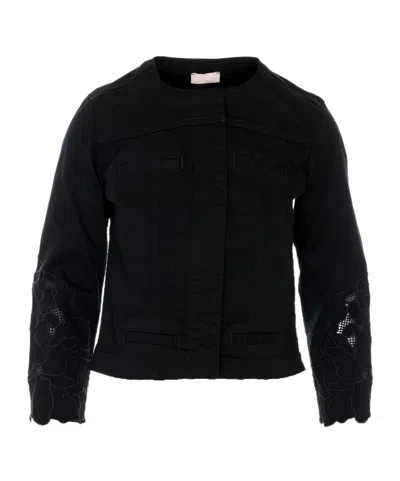 Liu •jo Embroidered Crewneck Jacket In Black
