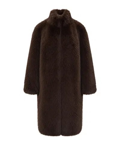 Liu •jo Long-sleeved Stand-up Collar Coat In Brown