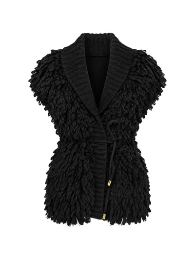 Liu •jo Loop-knit Sleeveless Jacket In Black