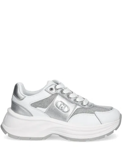 Liu •jo Lurex-detail Leather Sneakers In Silver