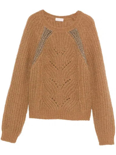 Liu •jo Lurex-detail Sweater In Brown