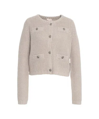 Liu •jo Lurex Knit Cardigan With Decorative Buttons In Neutral