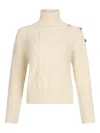 Liu •jo Cable Knit Sweatshirt With Jewel Button Detail In Neutral