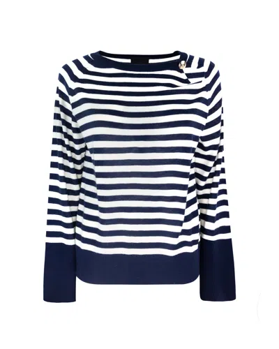 LIU •JO LAGOON BLUE/WHITE WOOL AND CASHMERE SWEATER