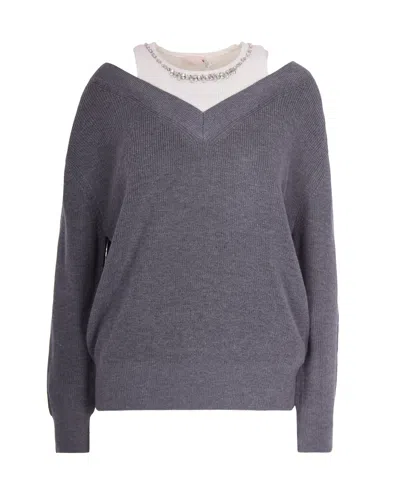 Liu •jo Maglione Con Ricami Gioiello Grigio In Gray