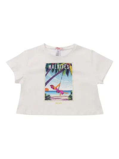 Liu •jo Kids' Maldives Print Stud-embellished T-shirt In White