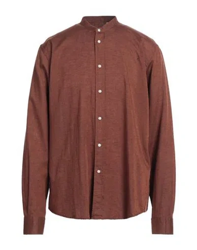 Liu •jo Man Man Shirt Brown Size 17 ½ Lyocell, Linen, Cotton