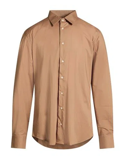 Liu •jo Man Man Shirt Camel Size 17 ½ Cotton, Elastane In Burgundy