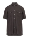 Liu •jo Man Man Shirt Dark Brown Size 15 ¾ Lyocell, Linen, Cotton