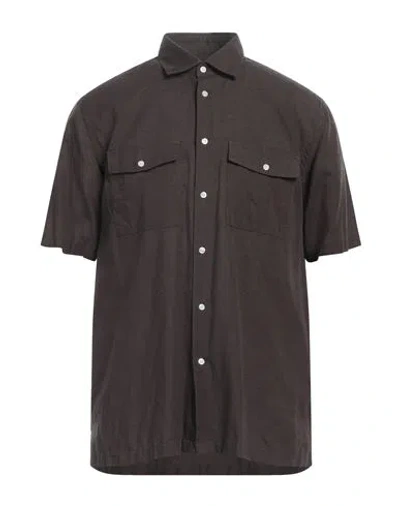 Liu •jo Man Man Shirt Dark Brown Size 15 ¾ Lyocell, Linen, Cotton In Brown