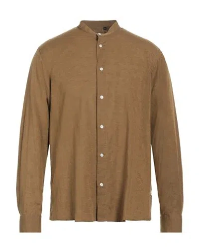 Liu •jo Man Man Shirt Khaki Size 17 ½ Lyocell, Linen, Cotton In Beige