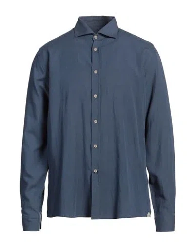 Liu •jo Man Man Shirt Slate Blue Size 16 ½ Lyocell, Linen, Cotton