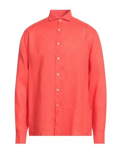 Liu •jo Man Man Shirt Tomato Red Size 17 ½ Linen
