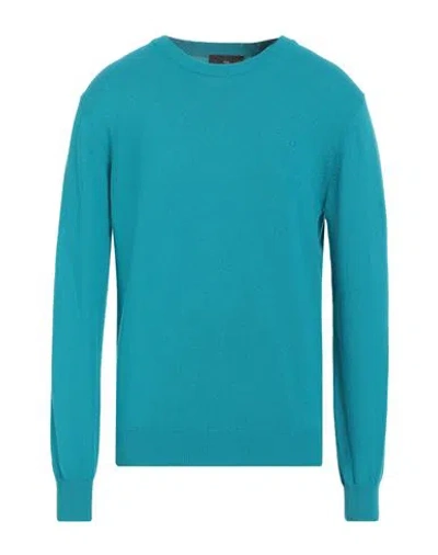 Liu •jo Man Man Sweater Turquoise Size L Cotton, Wool, Cashmere In Blue