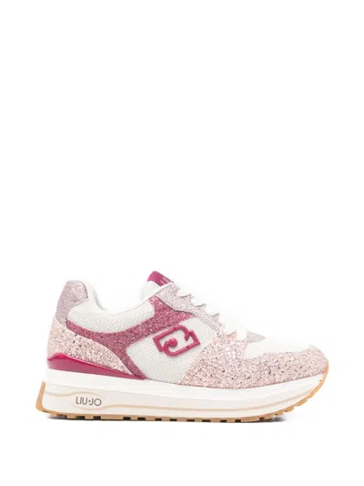 Liu •jo Maxi Wonder Logo Glitter Sneakers In Pink