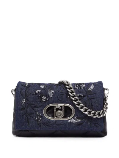 Liu •jo Medium Lapuffy Bag In Embroidered Denim In Blue