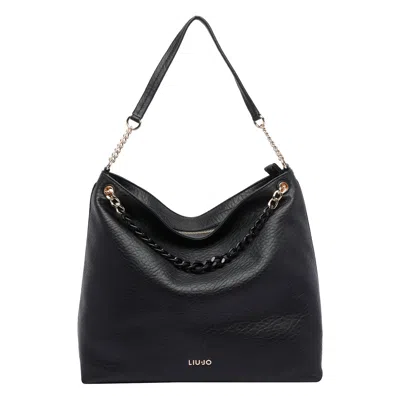 Liu •jo Medium Logo Hobo Bag In Black