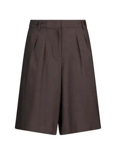 Liu •jo Mélange Pleated Denim Shorts In Gray