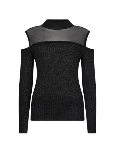 Liu •jo Mesh Insert Cold-shoulder T-shirt In Black