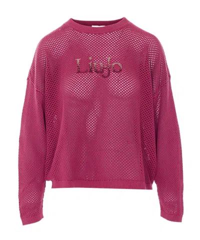 Liu •jo Liu Jo Mesh Logo Knitted Sweater In Black