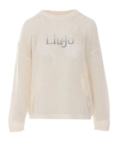 Liu •jo Liu Jo Mesh Logo Knitted Sweater In Neutral