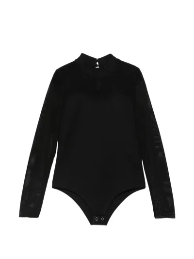 Liu •jo Kids' Mesh-panel Long-sleeve Bodysuit In Black