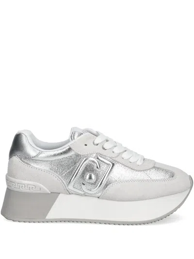 Liu •jo Metallic-effect Denim Sneakers In Silver