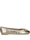 Liu •jo Metallic-effect Leather Ballerina Shoes In Gold