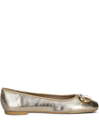 Liu •jo Metallic-effect Leather Ballerina Shoes In Golden
