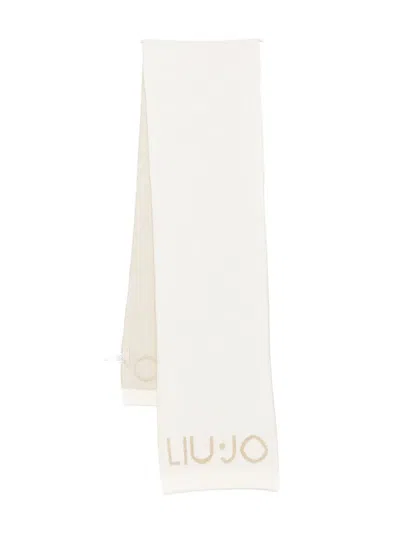 Liu •jo Metallic-logo Scarf In Neutral