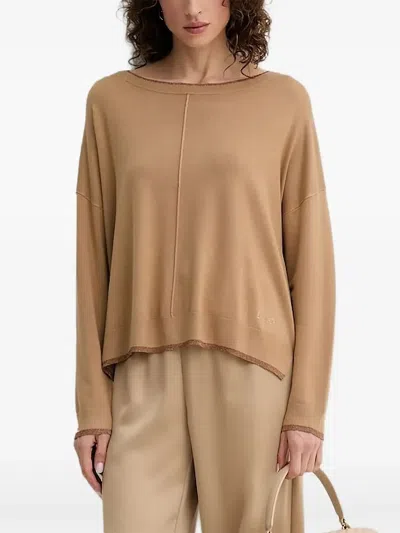 Liu •jo Metallic-trimmed Round-neck Sweater In Neutral