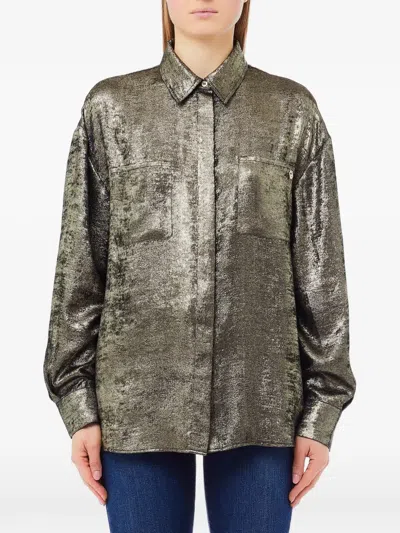 Liu •jo Metallic-effect Chest-pockets Shirt In Gold