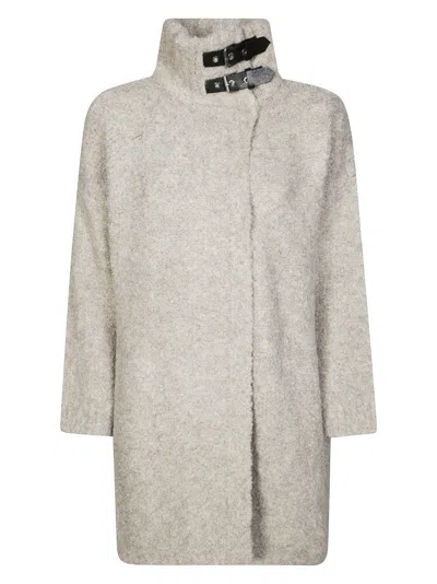 Liu •jo Mid-length Boucle Knit Coat With Open Front Design In Gray