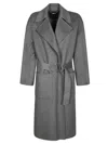 Liu •jo Mid-length Liujo Coat With Wide Lapel And Belted Waist In Gray