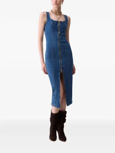 Liu •jo Midi Denim Dress With Zip In Blue