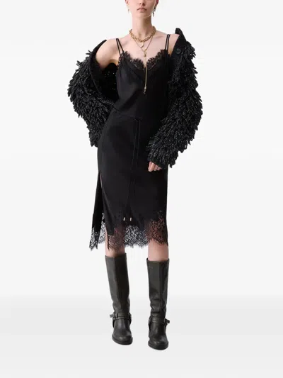 Liu •jo Midi Dress In Satin And Lace In Black