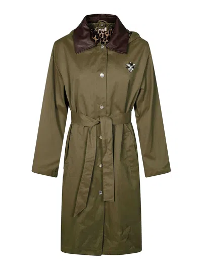 Liu •jo Military Animal Print Trench Coat In Green
