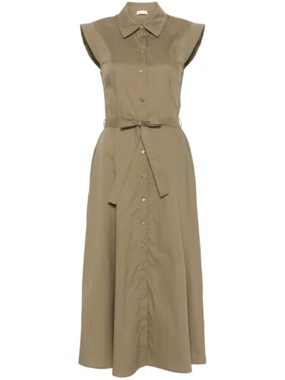 Liu •jo Liu Jo Military Green Midi Dress With Belted Waist In Verde Milirare