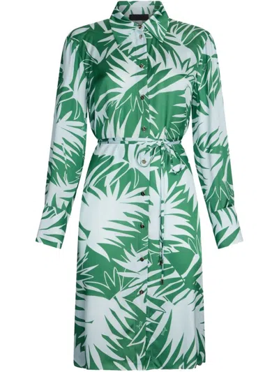Liu •jo Mini Dress With Green And White Leaves Printed In Multicolour
