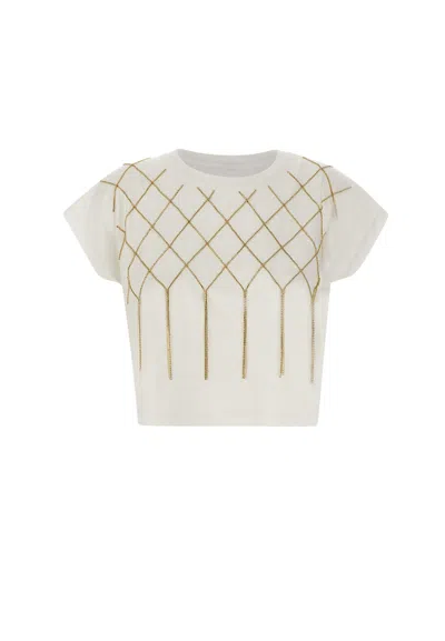 Liu •jo Moda Cotton T-shirt In Bianco Chain