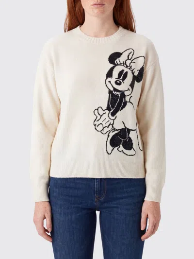 Liu •jo Liu Jo Money Mouse Wool Jumper With Disney Print And Rhinestone Logo In Neutral