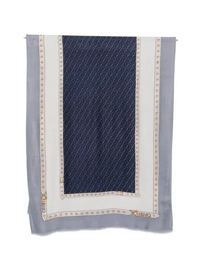 Liu •jo Monogram Belt-print Scarf In Blue