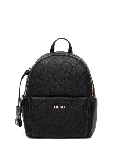 Liu •jo Monogram-embossed Backpack In Black