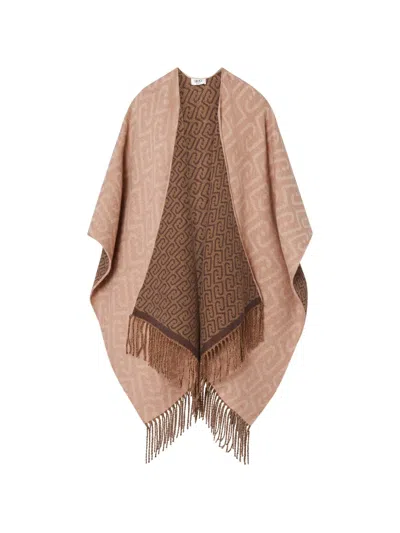 Liu •jo Monogram Jacquard Poncho In Neutral